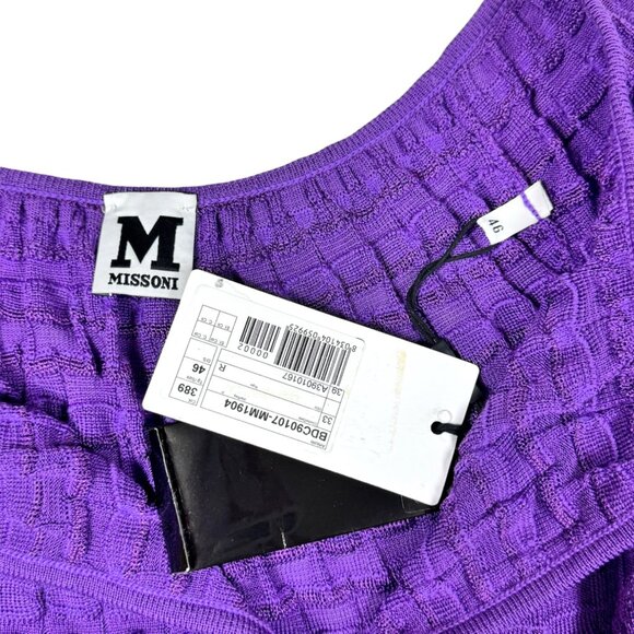 NWT MISSONI Mini Dress Sz.L Knit Purple Wool Blend Keyhole Bell Sleeve 70s Boho - Picture 7 of 15